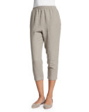 Cropped Slim-Leg Linen Trousers, Dolphin