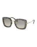 Trimmed Gradient Square Sunglasses, Black/White