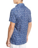 Floral Short-Sleeve Sport Shirt, Dark Blue