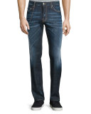 Dean Paint-Splatter Denim Jeans with Chain, Blue
