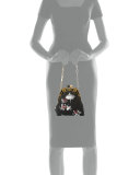 Ballerina-Embroidered Framed Shoulder Bag, Black
