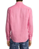 Linen Long-Sleeve Shirt, Pink