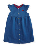 Snap-Front Jersey Denim Dress, Blue, Size 6-36 Months