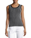 Kiklos Striped Scoop-Neck Knit Shell, Caviar/Bianco