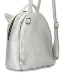 Metallic Faux-Leather Choupette Backpack, Silver