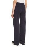 Wide-Leg Wool/Cotton Trousers, Heather Coastal