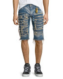 Distressed Slim-Fit Shorts, Light Blue