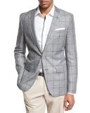 Windowpane Check Two-Button Sport Coat, Gray/Green