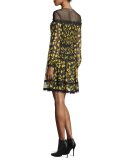 Jamie Lace-Yoke Printed Chiffon Dress