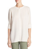 Collarless Pleat-Back Silk Crepe Blouse