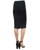 Macrame-Front Pencil Skirt, Black
