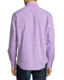 Gingham-Check Long-Sleeve Sport Shirt, Purple/White