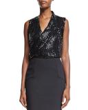 Sleeveless Embellished Draped Top, Black