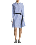 Lenna Striped Poplin Belted Wrap Skirt, Blue/White