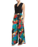 Rod Pointelle Cowl-Neck Tank, Black