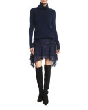 Aura Paneled Floral Lace Skirt, Navy