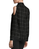 Maisie Plaid Cold-Shoulder Shirt, Black/White