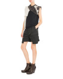 Elasticized Taffeta Cargo Shorts, Black