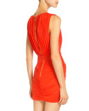 Sleeveless Ruched Mini Dress, Coral