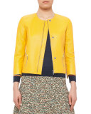3/4-Sleeve Perforated Leather Jacket, Xanthoria 