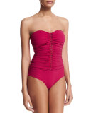 Waterfall Bandeau One-Piece Swimsuit, Cranberry