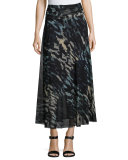 Abstract-Print Tulle Midi Skirt, Black/Blue