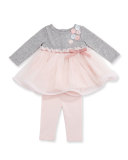 Jersey & Tulle Top w/ Leggings, Gray, Size 3-24 Months