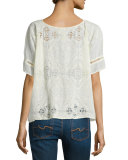Embroidered Eyelet Georgette Boxy Blouse 