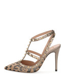 Rockstud Calf-Hair 100mm Pump, Fucile/Al Campion