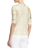 Half-Sleeve Carnation-Print Cardigan, Fantasy