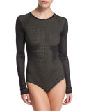 Long-Sleeve Mesh One-Piece Swimsuit
