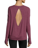 Intricate Cutout-Back Sport Pullover, Grenache Heather