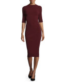 Half-Sleeve Knit Bodycon Cocktail Dress, Bordeaux