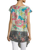Tropical Flower Short-Sleeve Tunic, Plus Size