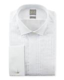 Pleated Fly-Front Tuxedo Shirt, White 