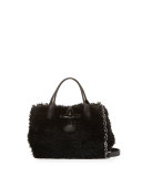 Roseau Panthere Mini Shearling Crossbody Bag, Black/Gray