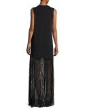 Sleeveless Jersey & Lace Mixed-Media Maxi Dress, Black