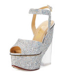 Leandra Glitter Platform Sandal, Silver