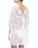 Kara Hibiscus Netted-Lace Caftan Coverup