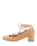 Cordon Lace-Up Ballerina Pump, Cashew
