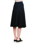 Pleated Two-Tone A-Line Skirt, Black/Blazer
