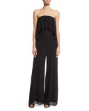 Ruffled Off-the-Shoulder Wide-Leg Jumpsuit, Black