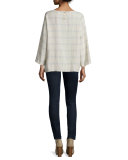 3/4-Sleeve Catalan Plaid Top, Natural