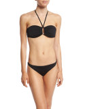 Gathered Halter Swim Top, Black