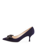 Suede Pointed-Toe 65mm Bow Pump, Bleu/Black