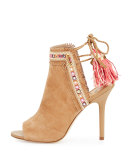 Artie 2 Fringe Open-Toe Bootie, Camel