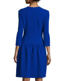 3/4-Sleeve Dropped-Waist Dress, Ultra Marine