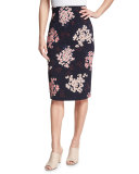 Phlox Floral-Print High-Waist Skirt, Navy