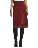 Aimee Studded Suede Skirt, Bordeaux