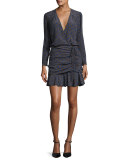 Lou Lou Silk Polka-Dot Flounce Dress, Black/White/Blue